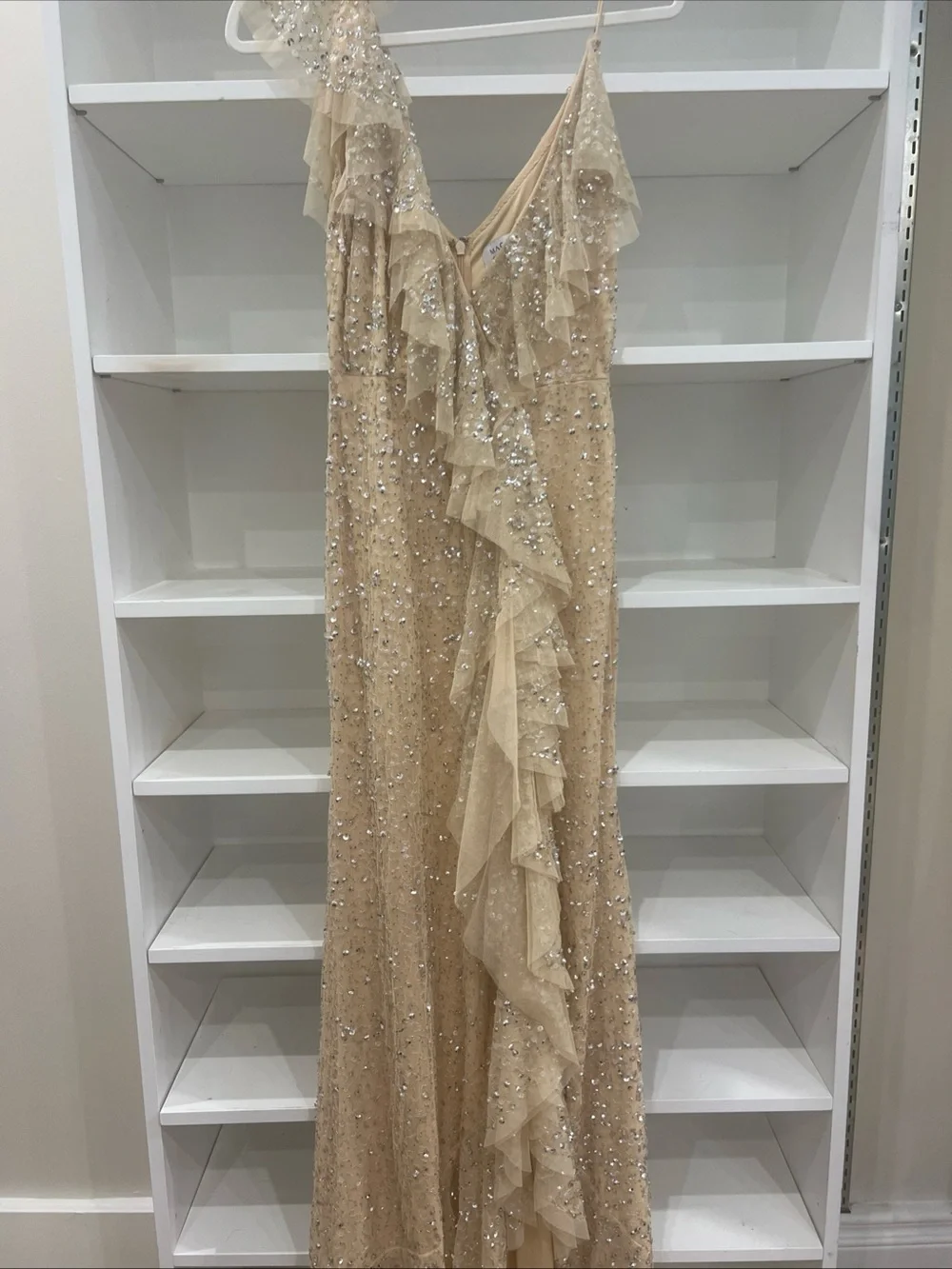 Mac Duggal Champagne Sequin Ruffle Slip
